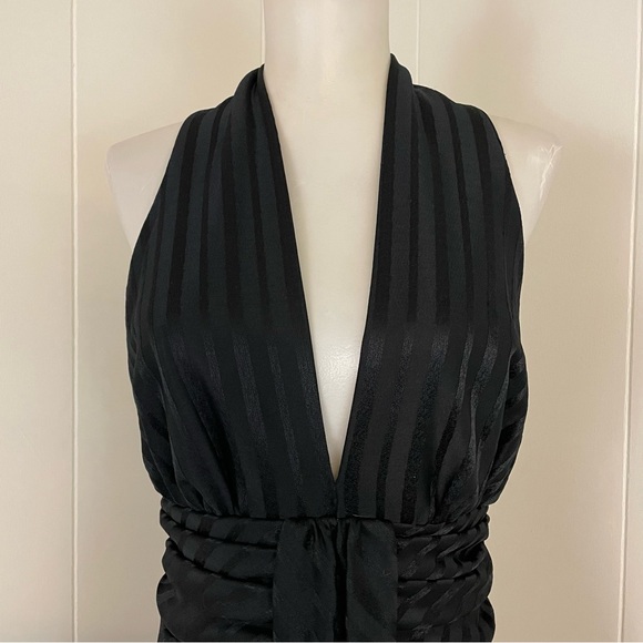 Vintage Black Dress Women’s M Sleeveless Halter V-Neck A-Line Midi - Picture 4 of 9